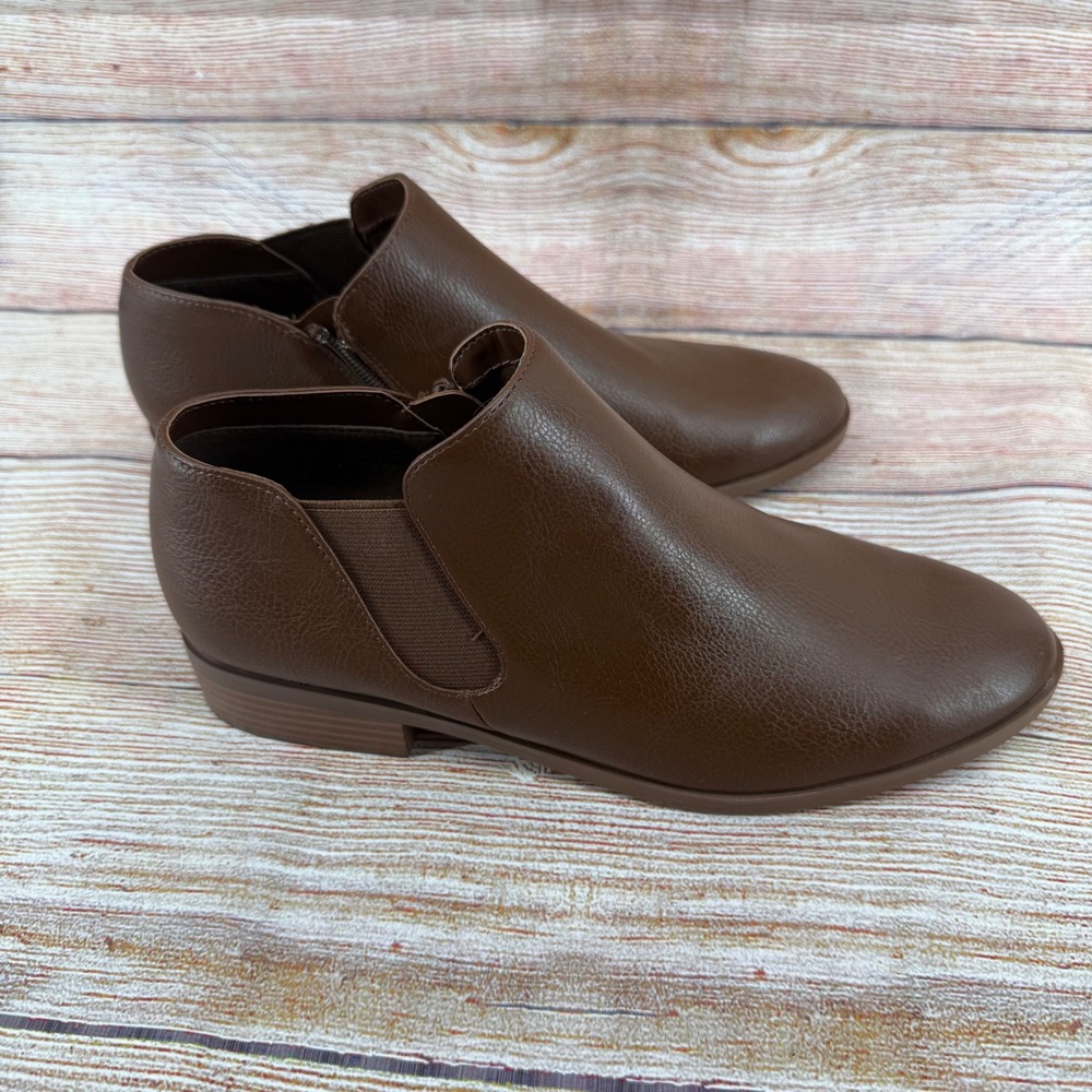 Kensie Sammy Brown Faux Leather Ankle Booties Low Block Heel KS252481 Womens 8.5